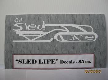 black vinyl decal, Old Sled Life, in a Hus Ski logo